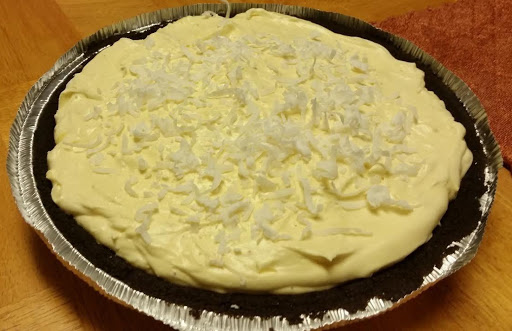 This one was made with chocolate cookie crust and I added coconut to the mixture.  This recipe is fun to add different items to for taste.  Bananas, coconut, even a little chocolate syrup will change the flavor for a whole new pie.  Enjoy!