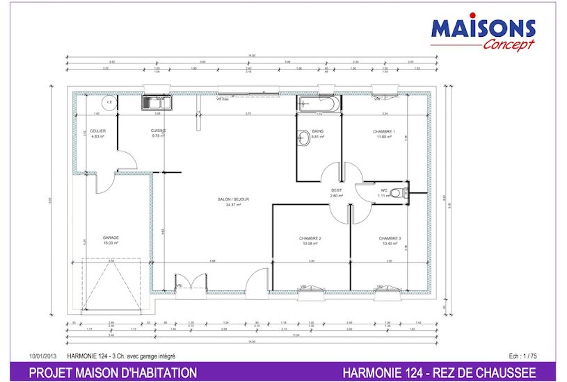  Vente Terrain + Maison - Terrain : 1 363m² - Maison : 100m² à Reugny (37380) 