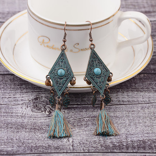 Title 1, Retro Nepal Ethnic Style Earrings with Distress...