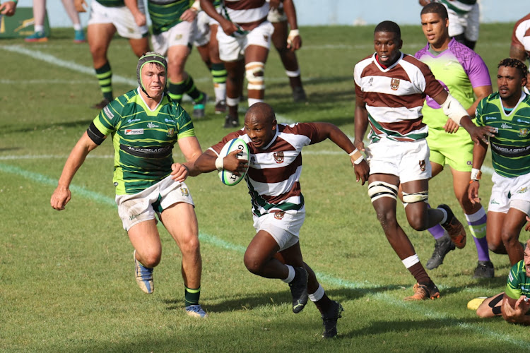 Roger Nobomvu of Border Bulldogs on the break against SWD Eagles at Sisa Dukashe Stadium on Saturday, March 30, 2024