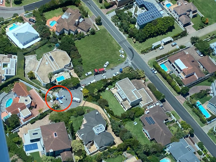 An aerial photo showing where the downed plane came to a stop.