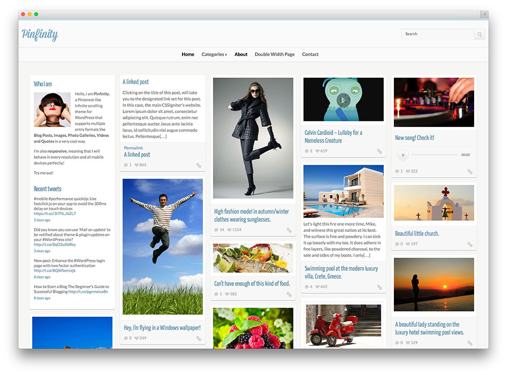 tema de WordPress inspirado en pinfinity pinterest