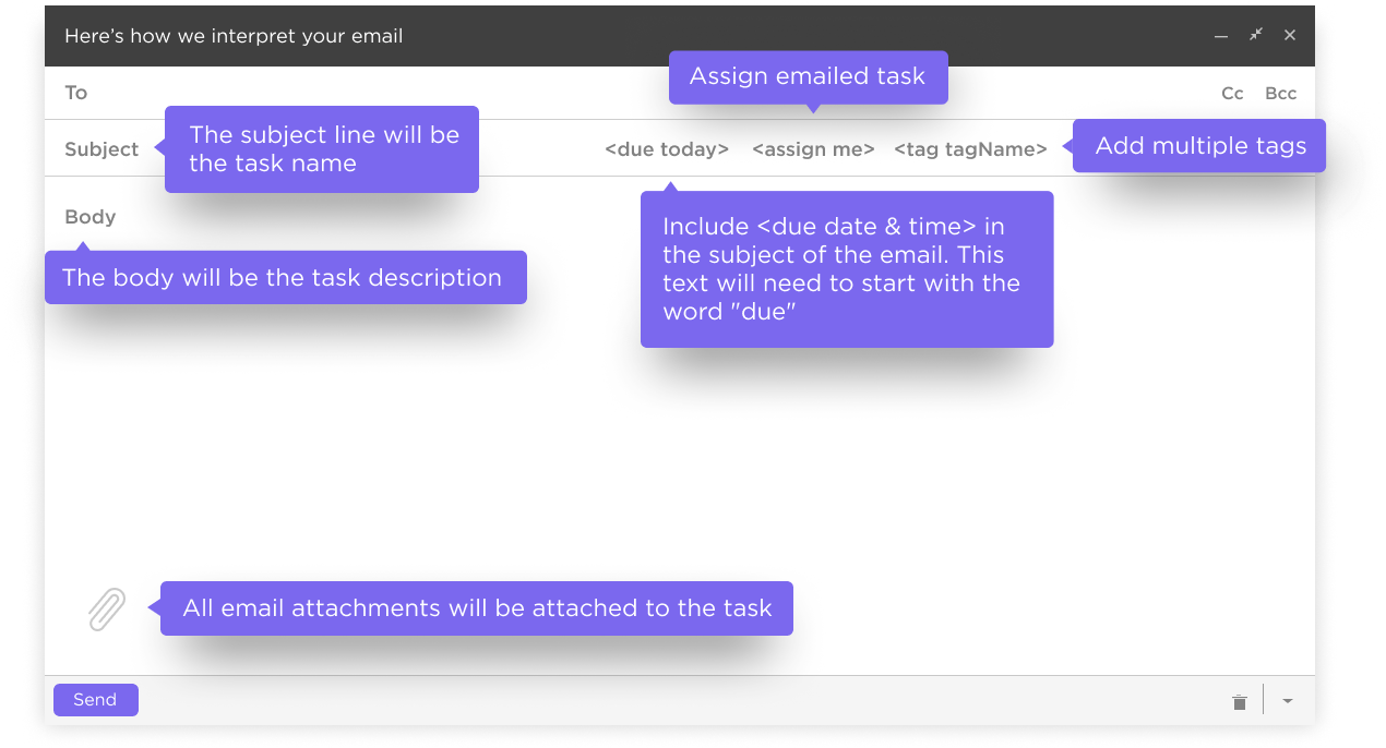 creating tasks with email in clickup