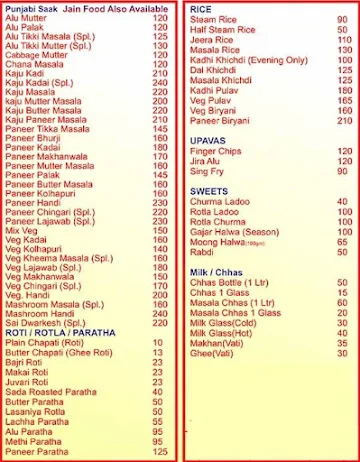 Sai Dwarkesh Kathiyawadi Restaurant menu 