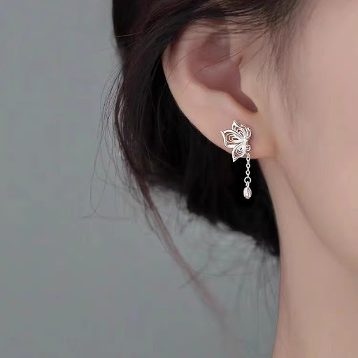 Title 3, Silver Pin Earrings for Women with Sweet Tassel...