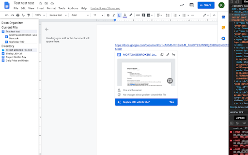 Google Docs Sidebar, a way to preview docs