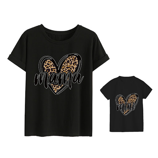 Title 3, Graphic Leopard Print Love Parent-child T-shirt...
