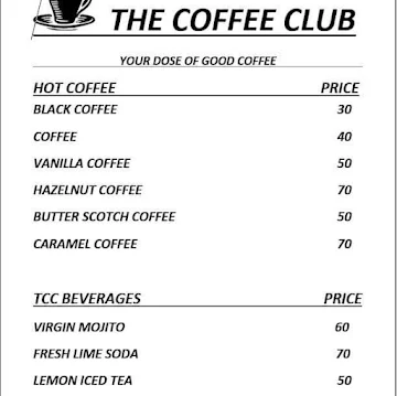 TCC- The Coffee Club menu 