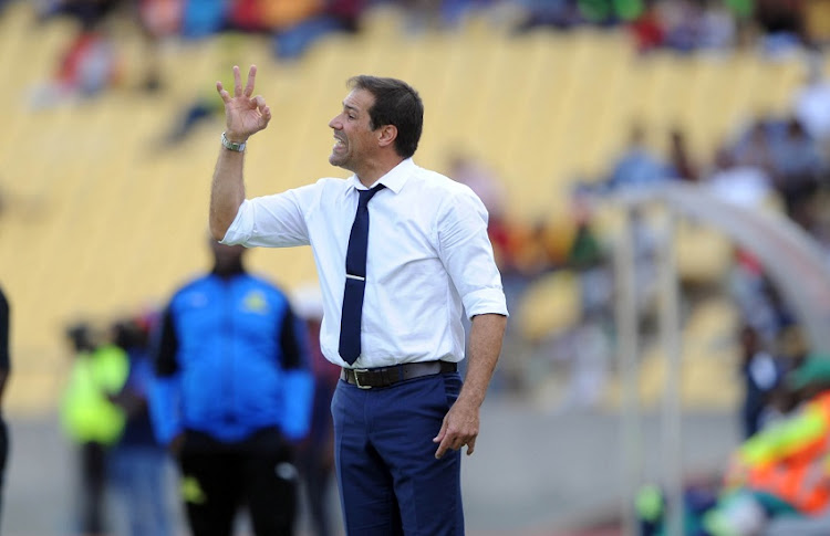 Roger De Sa coach of Platinum Stars during the Absa Premiership match between Platinum Stars and Mamelodi Sundowns on the 01 October 2017 at Royal Bafokeng Stadium.