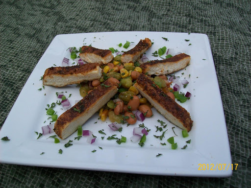  2 bean salad with Southwestern style chicken breast served over it. Very refreshing!