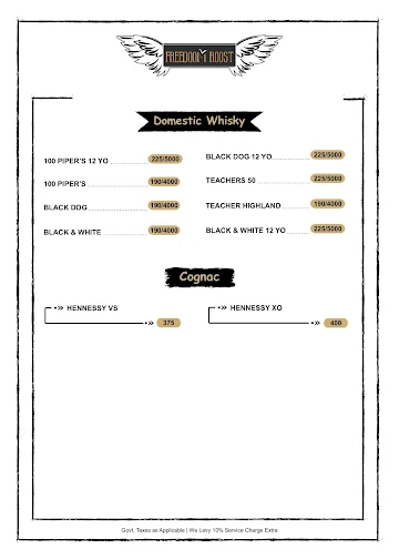 Freedom Roost menu 