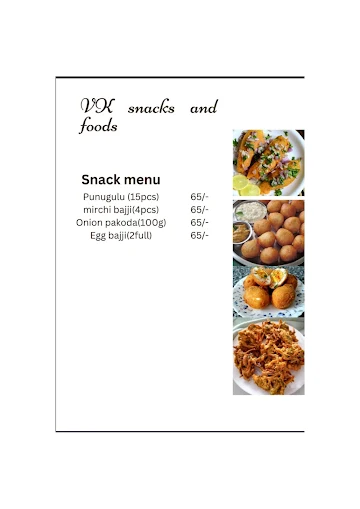 VK SNACKS AND FOODS menu 