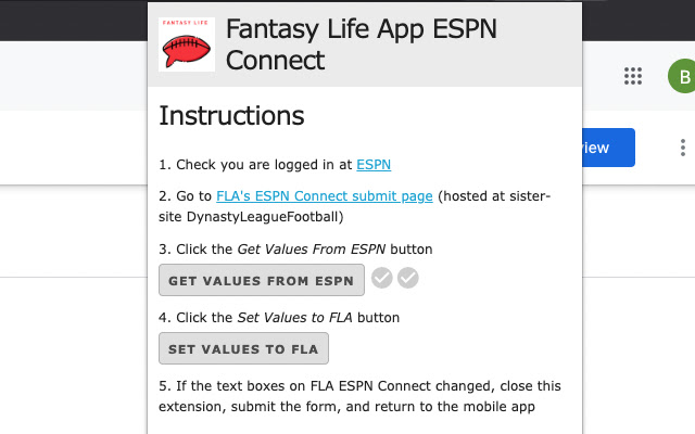 Fantasy Life App ESPN Connect chrome extension