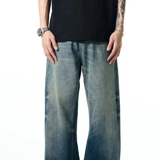 Title 3, Mens Fashion Blue Washed Worn Jeans Comfortabl...