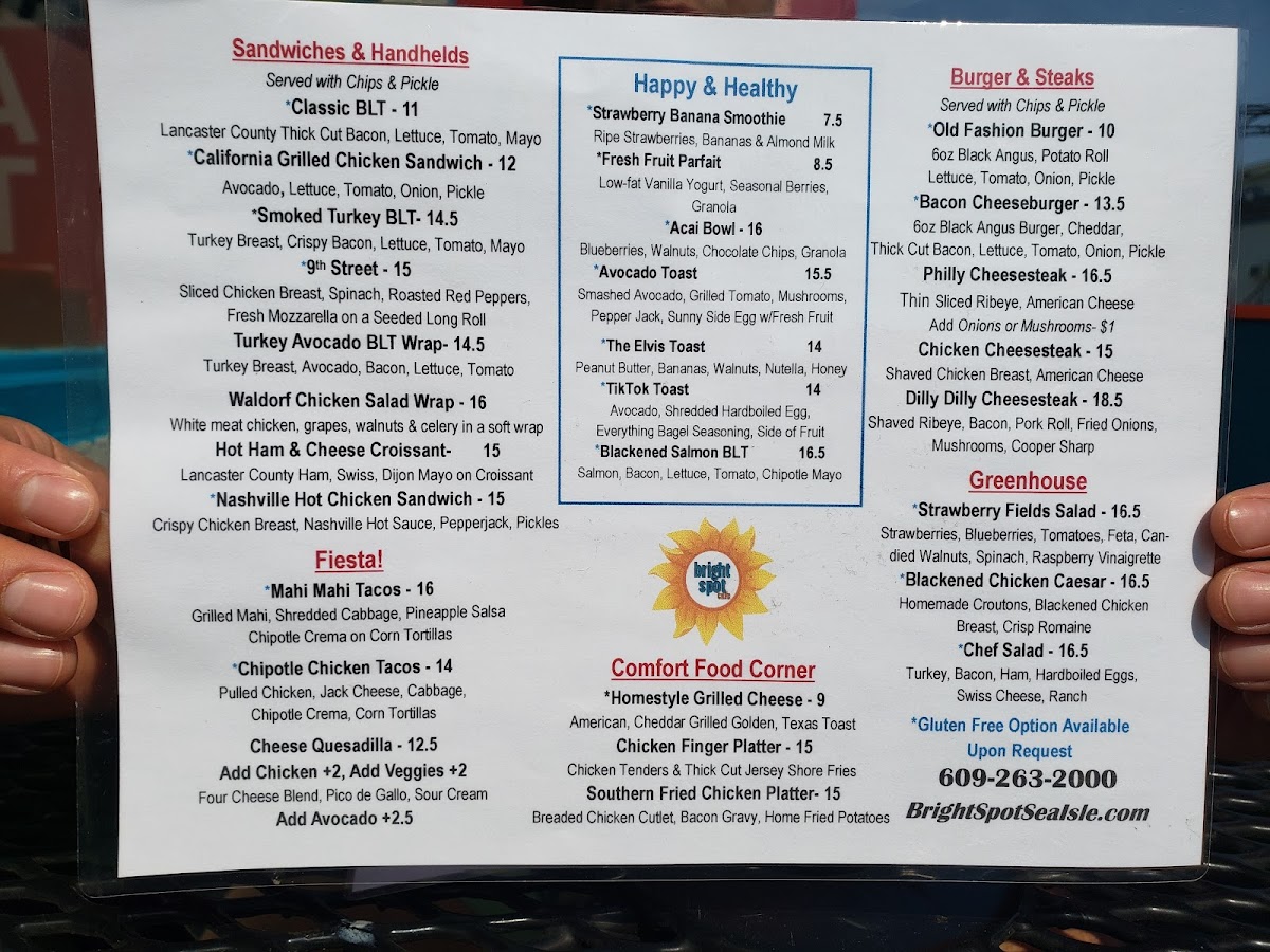 Bright Spot Sea Isle gluten-free menu