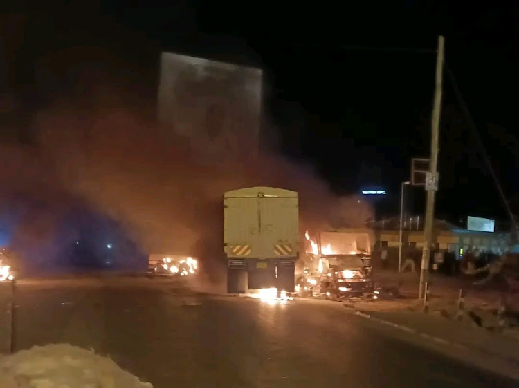 Scene of accident where two vehicles burst into flames following a road accident in Machakos town on Thursday, February 16, 2023.