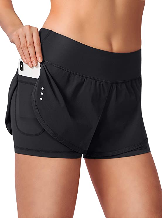 Women’s 2 in 1 Running Shorts Workout Athletic Gym Yoga Shorts for Women with Phone Pockets