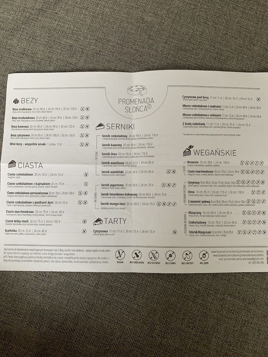 Cukiernia Promenada Słońca Żoliborz gluten-free menu