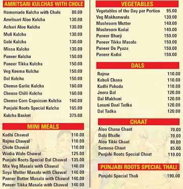 Punjabi Roots menu 