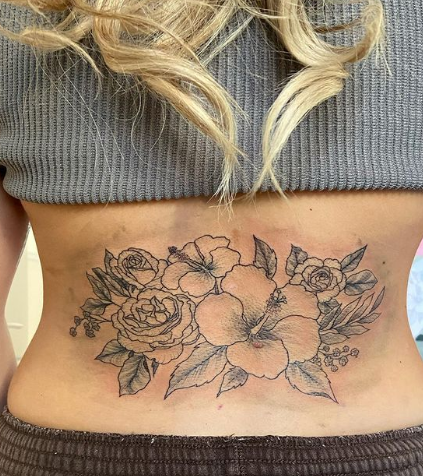 Hibiscus Lower Back Tattoo