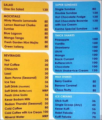 Kanha menu 