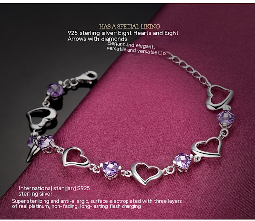 Title 6, Retro Fashion Crystal Heart Bracelet, a stunnin...
