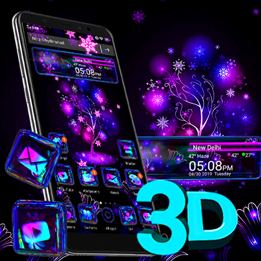 Neon 3D Glass Tech Flower Launcher Theme ?