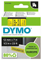 Tape DYMO D1 12mm x 7m sort/gul 45018 (Org.nr.S0720580)