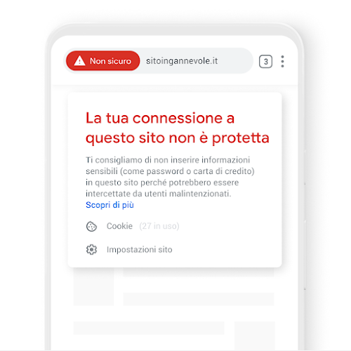 Un telefono con una notifica che indica che la connessione è sicura