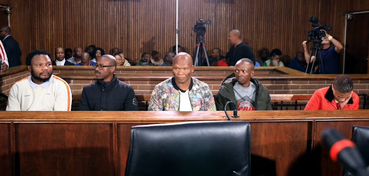 Senohe Matsoara, Teboho Lipholo, Buti Masukela, Tieho Frans Makhotsa and Natassja Jansen in the Bloemfontein magistrate's court. File photo.