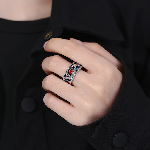 Title 4, Vintage Ethnic Enamel Dragon and Phoenix Ring. ...