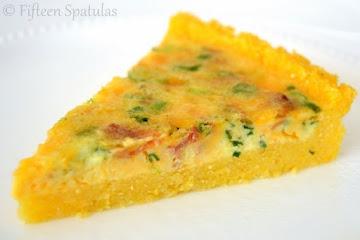 Bacon Cheddar Scallion Breakfast Tart with Grits Crust