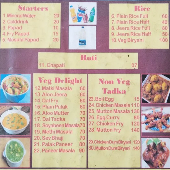 Hotel Marathmol menu 