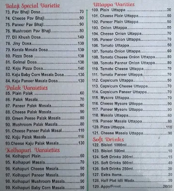 Shree Balaji 99 - Variety Dosa Center menu 