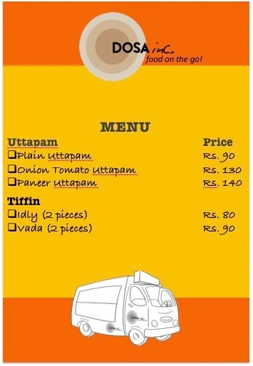 Dosa Inc menu 