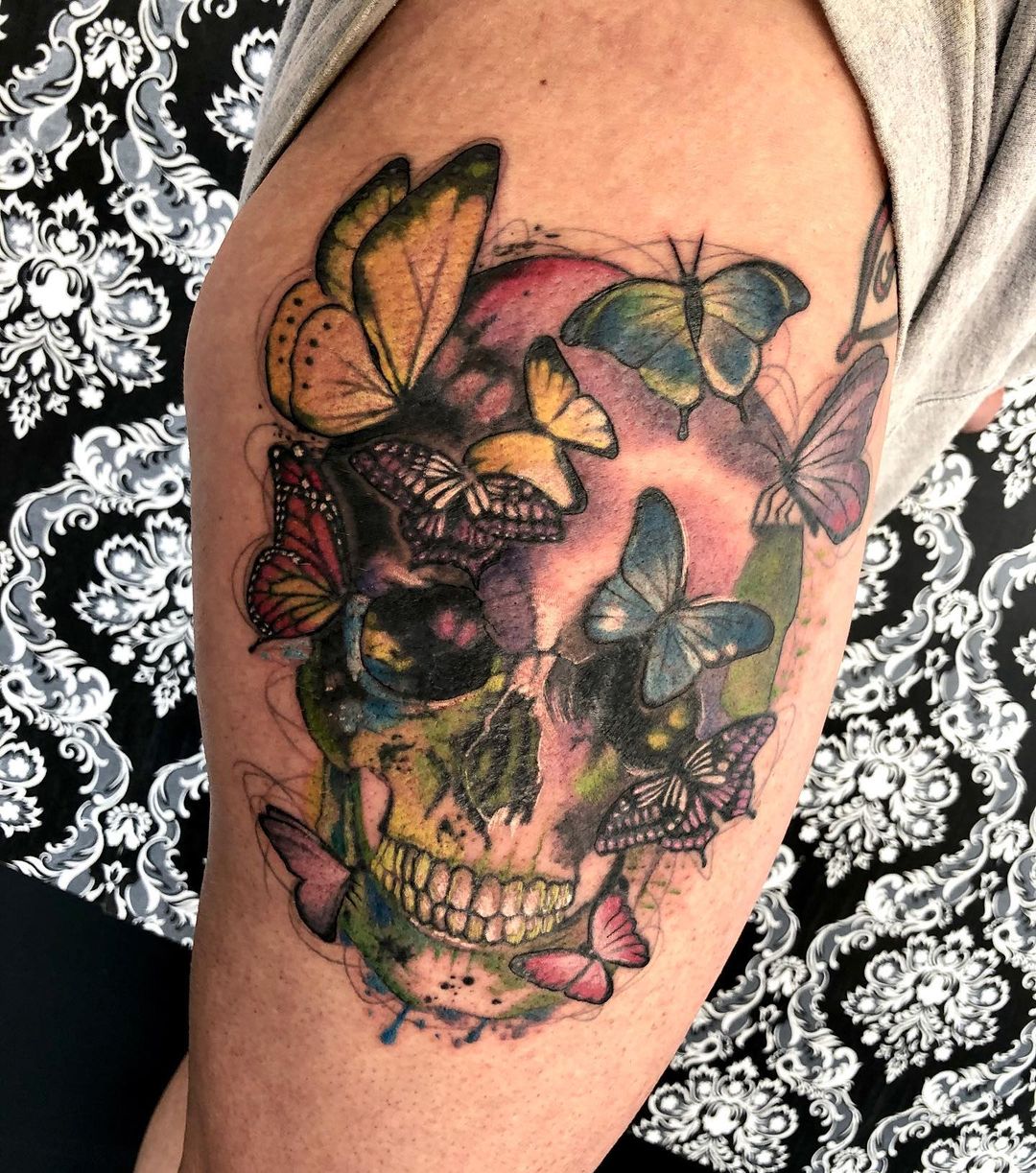 Skull Tattoo With Butterfly