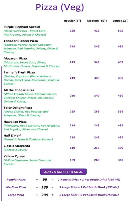 Purple elephant menu 