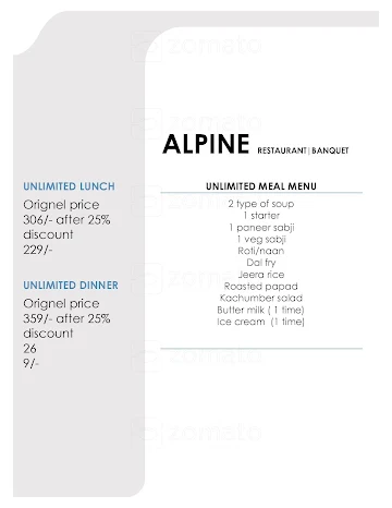 Alpine Restaurant & Banquet menu 