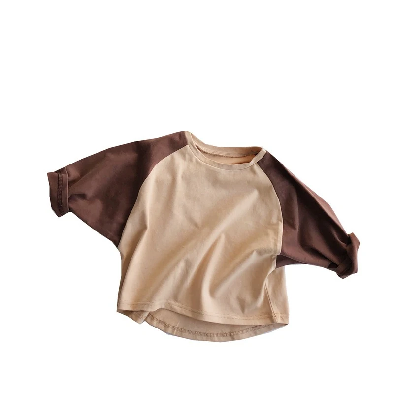T-shirt coréen à manches longues pour enfants Automne Nouveau Bébé Chemise Intérieure Couleur contrastée Manches chauve-souris Top idéal