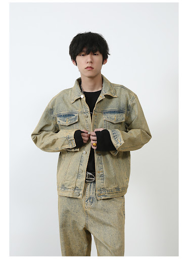 Title 9, Washed Distressed Yellow Mud-color Straight Jea...