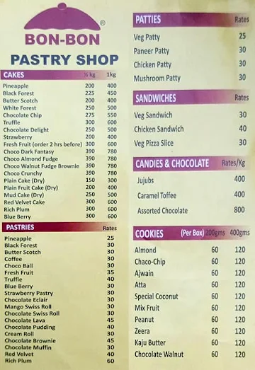 Bon Bon Pastry Shop menu 