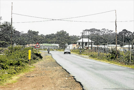 DESPERATE MEASURES: Electricity thieves from Bhongweni informal settlement near the East London airport have strung wires across Buffalo Pass Picture: Alan Eason