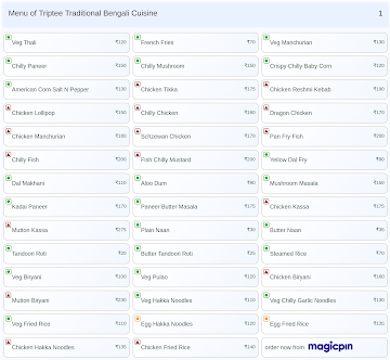 Triptee Traditional Bengali Cuisine menu 