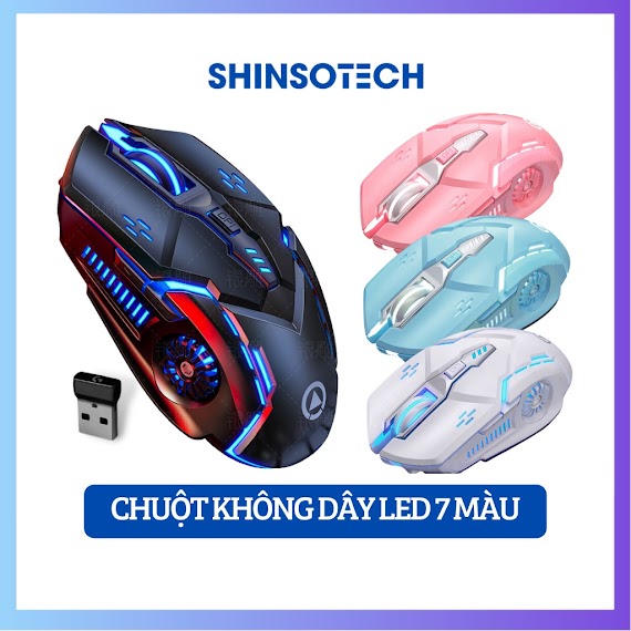 Chuột Không Dây Gaming Shinsotech A9 Click Silent Pin Sạc Led 7 Màu Đẹp 3200 Dpi Phù Hợp Chơi Game Và Văn Phòng