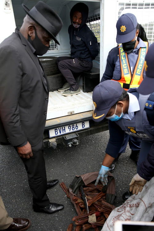 Police minister Bheki Cele at a roadblock near Hibberdene on the KwaZulu-Natal south coast on Wednesday.