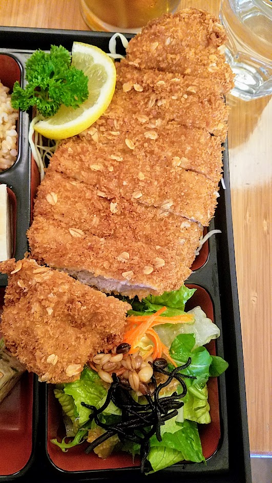 Chef Naoko's Bento Cafe - lunch of natural and organic Japanese cuisine, this is their Tonkatsu Bento with Panko Fried Carlton Pork Loin