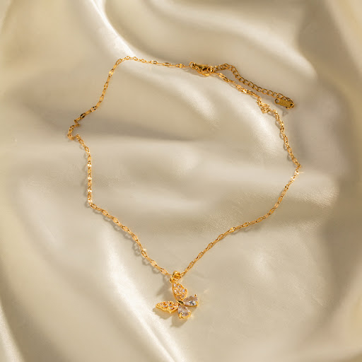 Title 5, 18K Gold Stainless Steel Inlaid White Zircon Bu...