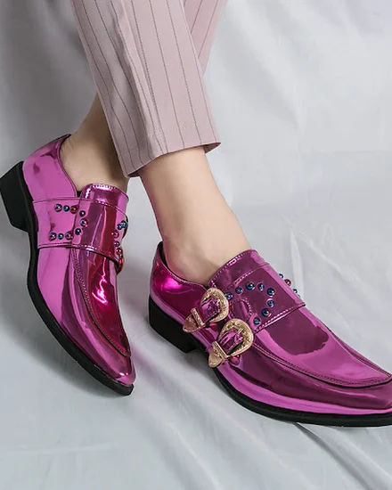 Hot Luxury Pink Mens Patent Leather Shoes Designer High Q... - 3