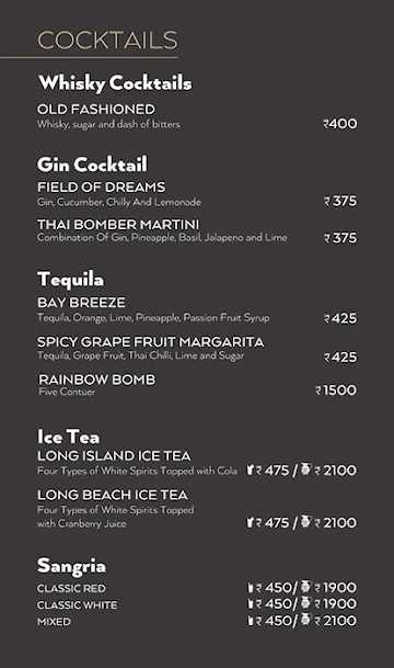 The Tilt Bar Republic menu 