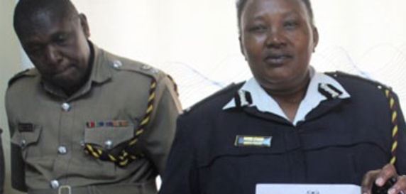Bomet subcounty police commander Musa Imamai and commander Noami Ichami during a past press briefing..